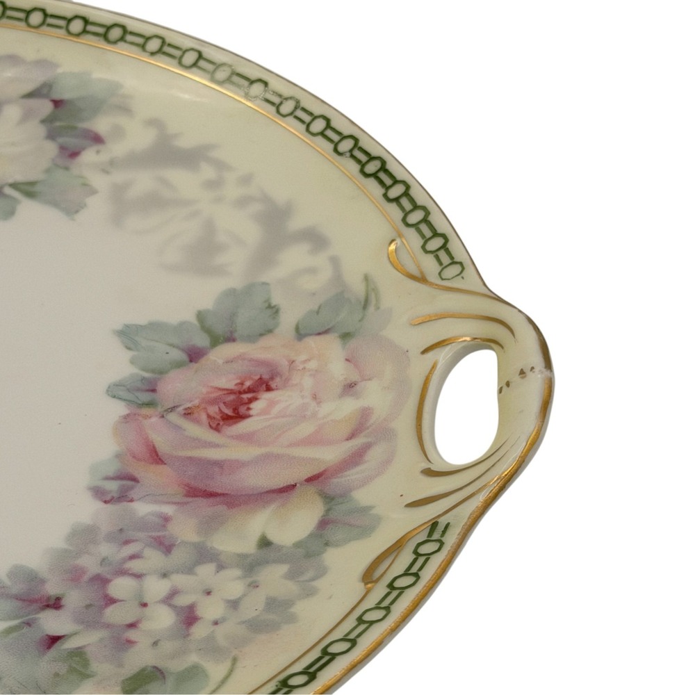 Antique German (K&L) Porcelain Handled Serving Platter Pink Roses Gold c.1910 - Picture 6 of 16